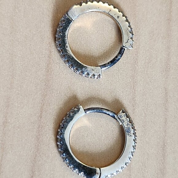 APM Monaco 925 Silver Mini Pave Hoop earrings - sterling silver & cubic zirconia - Picture 1 of 7
